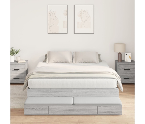Marco de cama con almacenamiento  Gris sonoma Madera elaborada