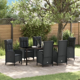 Set de comedor de jardín  7 piezas negro ratán polivalente