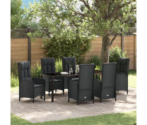 Set de comedor de jardín  7 piezas negro ratán polivalente