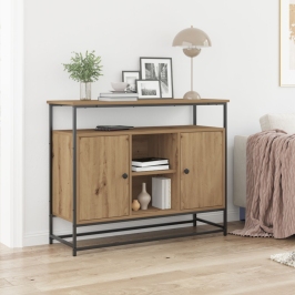 Aparador de Roble 100x35x80 cm Madera de Ingenieria y Acero