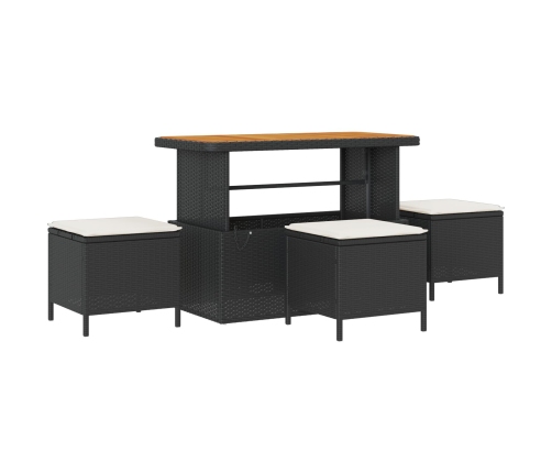 Conjunto de Comedor de Jardín de 4 Piezas con Cojines Negros de Poliratán y Acacia