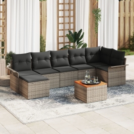 Juego de Sofás de Jardín  de 8 Piezas con Cojines Gris Poliratán Acacia