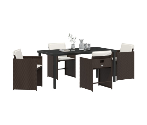 Juego de Comedor de Jardín  5 Piezas con Cojines Marrón Poliratán