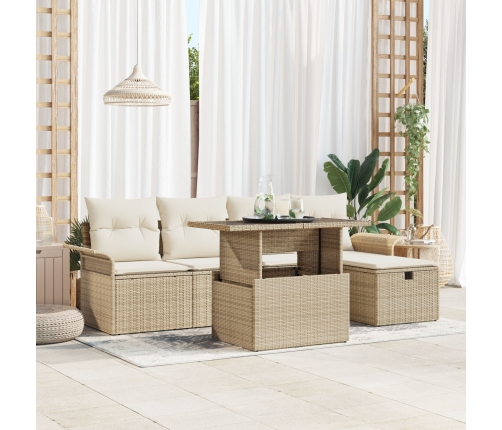 Conjunto de Sofá de Jardín de 6 Piezas con Cojines Beige de Ratán Poliéster