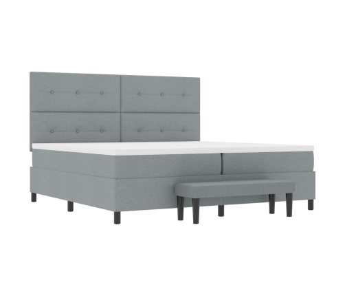 Cama con Muelles, Colchón y Banco Gris Claro 200x200 cm Tela