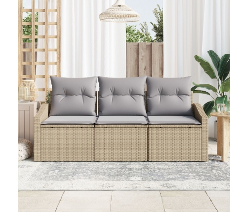 Conjunto de Sofá de Jardín de 3 Piezas con Cojines Beige Ratán Poliéster