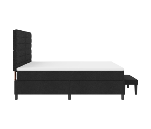 Cama de Base de Caja  con Colchón y Banco Negro 200x200 cm Tela