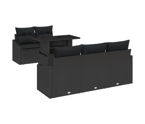 Set de Sofá de Jardín  Juego de 6 Negro Ratán, Poliéster