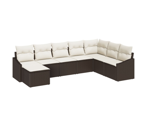 Conjunto de Comedor de Jardín de 8 Piezas con Cojines Marrón Poliratán