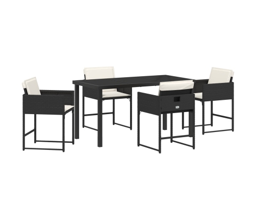 Set de Comedor de Jardín de 5 Piezas con Cojines de Rattan Poliéster Negro