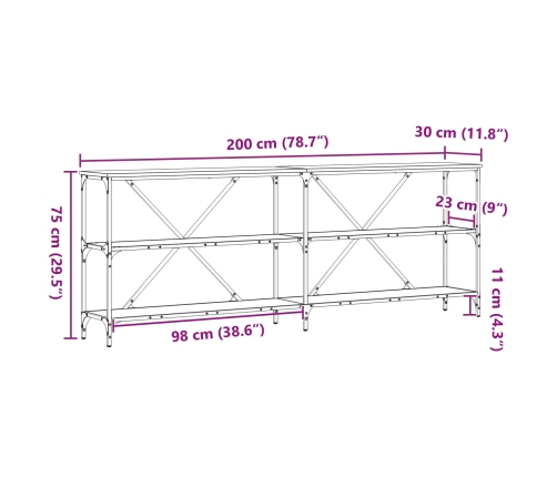 Mesa de Consola  Negro Roble 200x30x75 cm Madera Ingenierizada y Acero