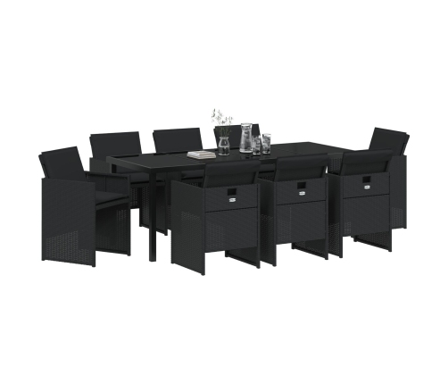 Conjunto de Comedor de Jardín de 9 Piezas con Cojines - Poliratán Negro
