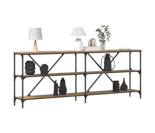 Mesa Consola  Roble Artesano 200x30x75 cm Madera Ingenierizada y Acero