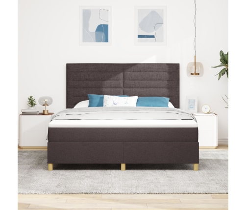 Cama con Somier  con Colchón Marrón Oscuro Super Rey Tela