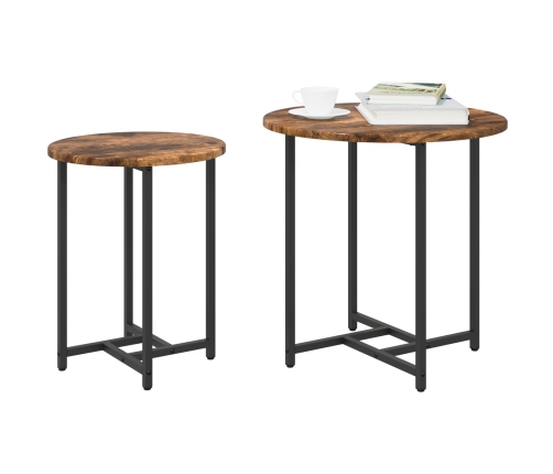 Mesa Lateral  2 pcs Madera de Roble Ahumada, Madera Ingenierizada y Metal