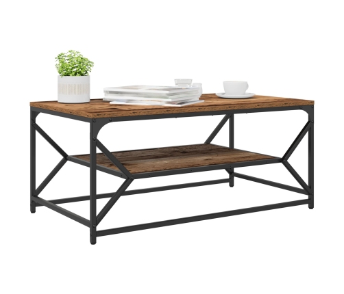 Mesa de café con estante de madera envejecida 90x50x40 cm, hecha de madera