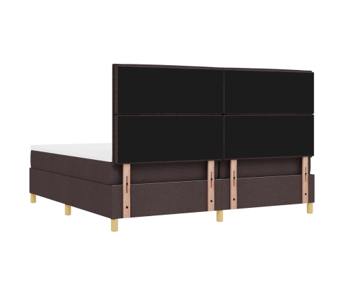 Cama Box Spring  con Colchón y Banco Marrón Oscuro 200x200 cm Tela
