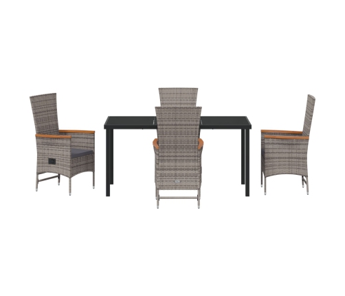 Conjunto de comedor de jardín  de 5 piezas con cojines de ratan poliéster gris