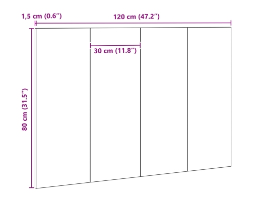 Cabecero de cama  Negro Roble 120x1,5x80 cm Madera de ingeniería