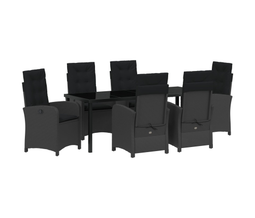 Set de comedor de jardín de 7 piezas con cojines - Poliratán negro