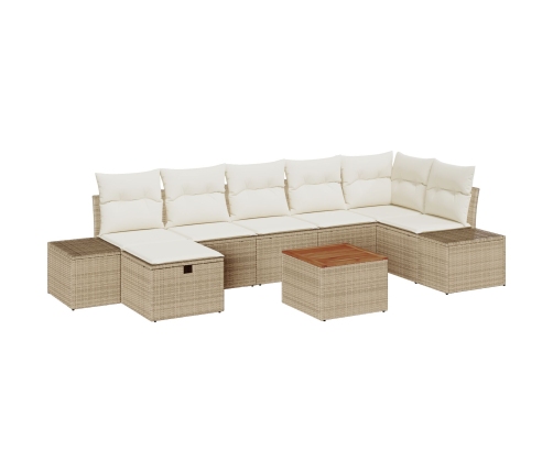 Juego de Sofá de Jardín de 8 Piezas con Cojines Beige Poliratán