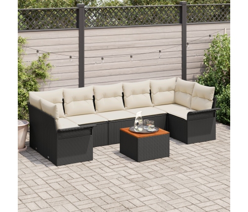 Conjunto de Sofá de Jardín  de 8 Piezas con Cojines Negro Poliratán Acacia