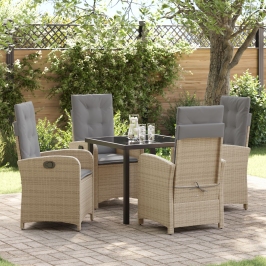 Juego de comedor de jardín de 5 piezas con cojines Beige Poliratán
