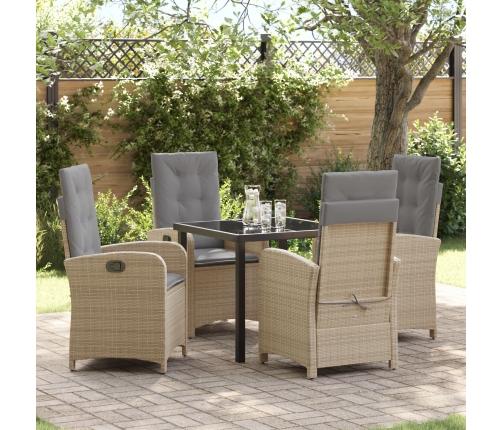 Juego de comedor de jardín de 5 piezas con cojines Beige Poliratán