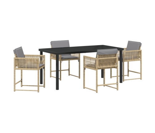 Set de Comedor de Jardín de 5 Piezas  con Cojines Beige de Ratan Poli