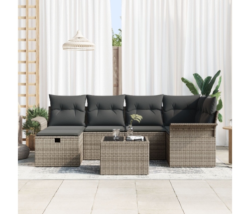 Juego de Sofás de Jardín de 7 Piezas con Cojines Gris Rattan Poly