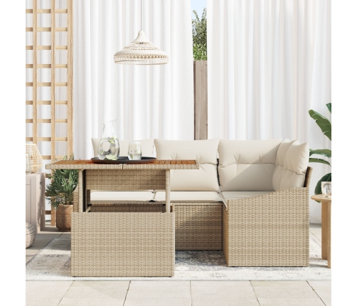 Juego de Comedor de Jardín de 5 Piezas con Cojines Beige de Ratán Poliéster Acacia