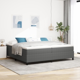 Cama con Base de Muelles de  Gris 200x200 cm Tela de Sarga