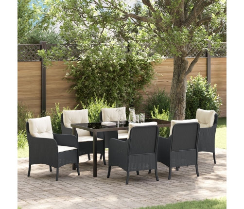 Set de Comedor de Jardín  7 Piezas con Cojines Negro Poliratán