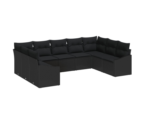 Set de Sofá de Jardín Set de 9 Negro Poliratán, Poliéster, Acero