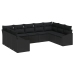 Set de Sofá de Jardín Set de 9 Negro Poliratán, Poliéster, Acero