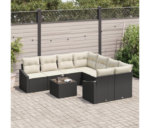 Conjunto de Sofá de Jardín  9 Piezas Crema y Negro