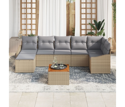 Juego de Sofá de Jardín de 8 Piezas con Cojines Beige Poliratán Acacia
