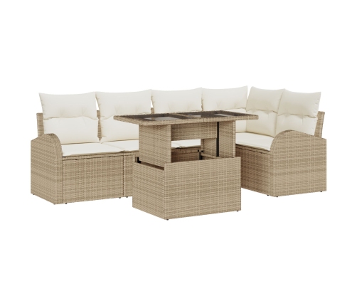 Conjunto de Sofá de Jardín de 6 Piezas con Cojines Beige de Rattan