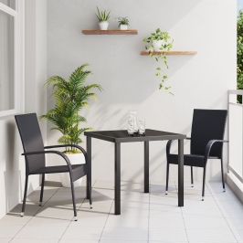 Juego de Comedor de Jardín de 3 Piezas Negro Poliratán
