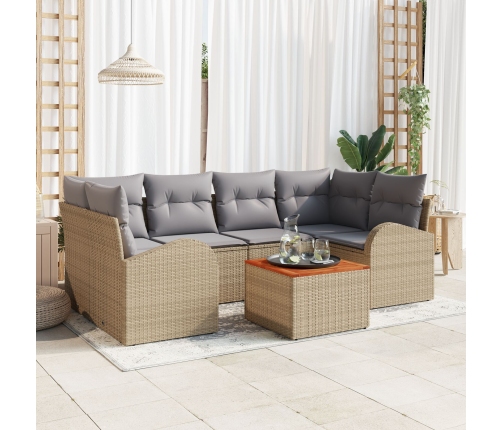 Conjunto de Sofás de Jardín  de 7 Piezas con Cojines Beige Poliratán Acacia