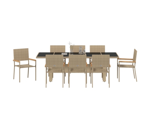 Juego de Comedor de Jardín de 9 Piezas  Beige Poliratán