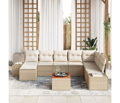Conjunto de Sofás de Jardín  de 9 Piezas con Cojines Beige Poliratán Acacia