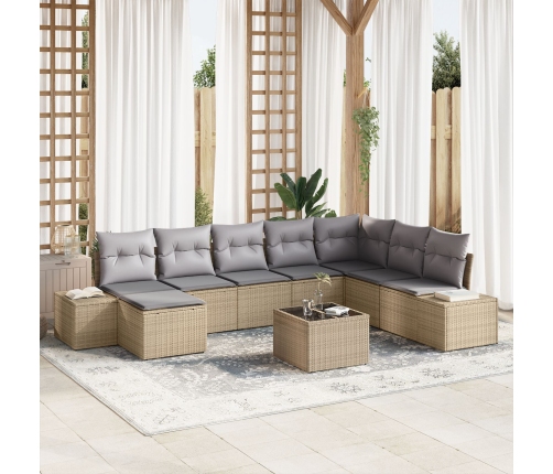 Conjunto de Sofá de Jardín  Juego de 9 Beige y Gris Ratán y Tela