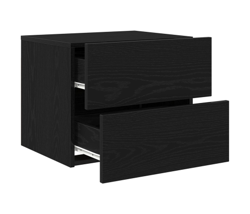 Cabinet de Noche  con LED Montado en la Pared Roble Negro 50x39x41 cm