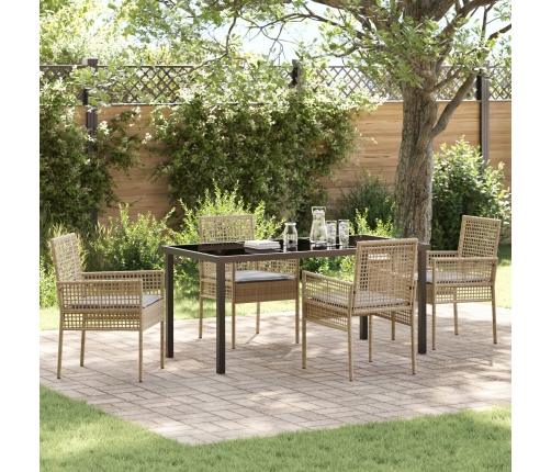 Juego de Comedor de Jardín de 5 Piezas con Cojines Beige Ratán Poliéster