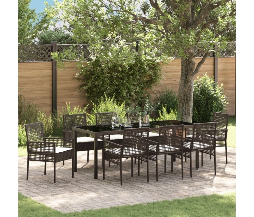 Set de Comedor de Jardín de 9 Piezas con Cojines Poliratán Marrón