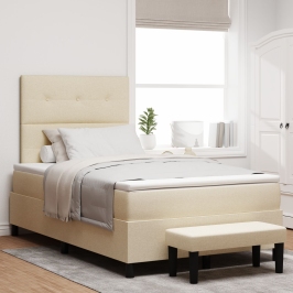 Cama Box Spring con Colchón y Banco Crema 120x200 cm Tela