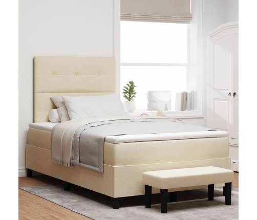 Cama Box Spring con Colchón y Banco Crema 120x200 cm Tela