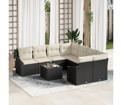 Conjunto de Sofá de Jardín  9 Piezas Crema y Negro
