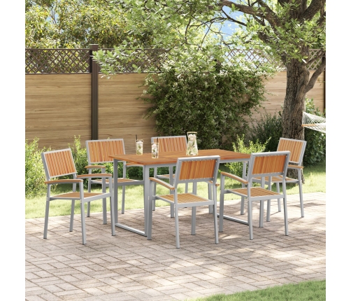 Juego de Comedor de Jardín Conjunto de 7 Gris, Madera Metal